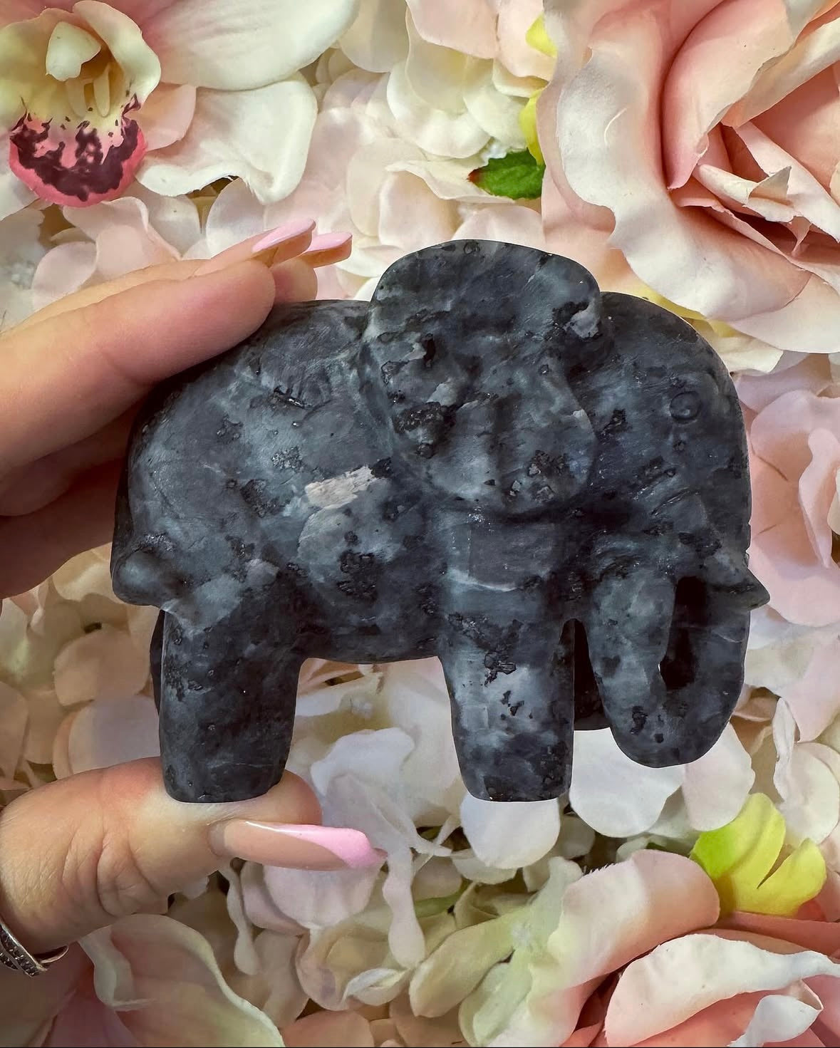 Larvikite Elephant Crystal Carving