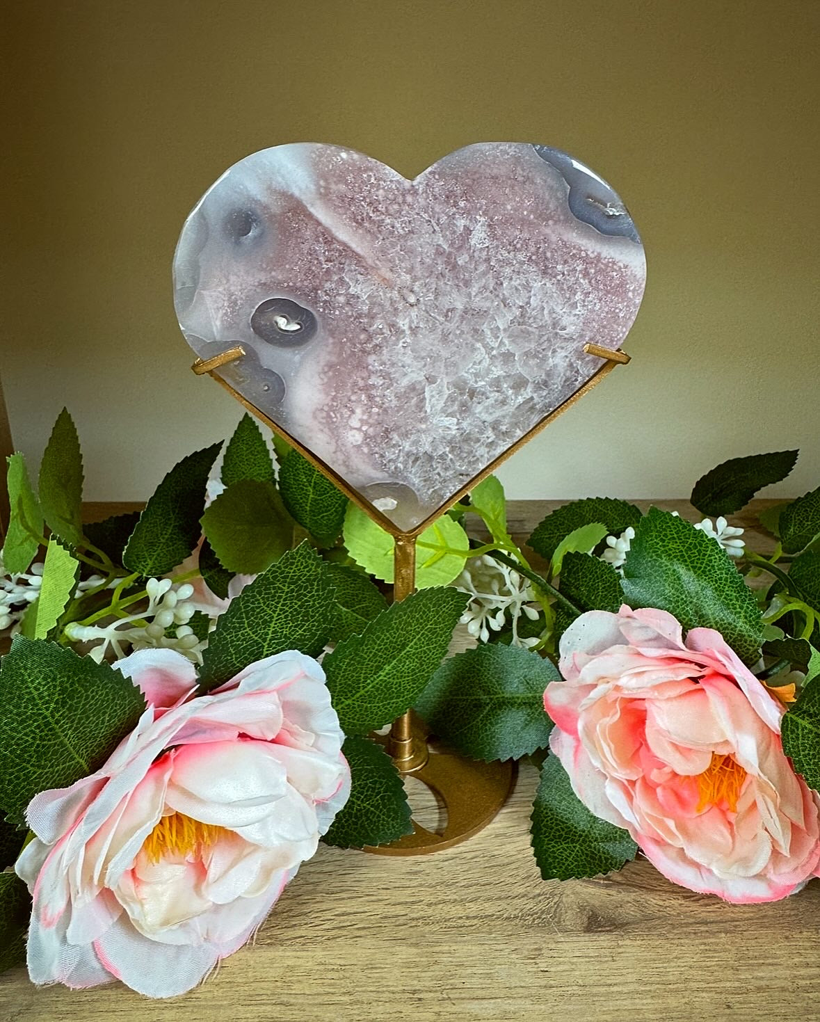 Pink Amethyst Heart On Stand
