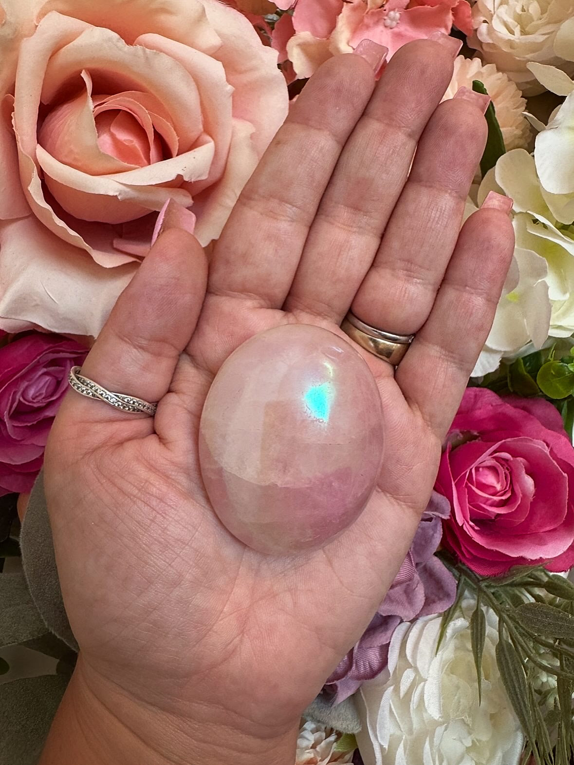 Aura Rose Quartz Palm Stone