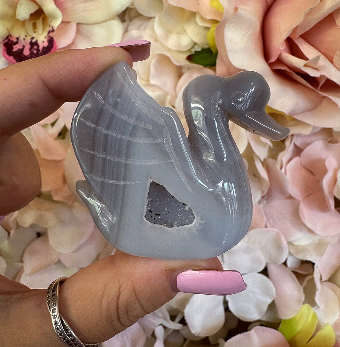 Druzy Agate Swan Crystal Carving