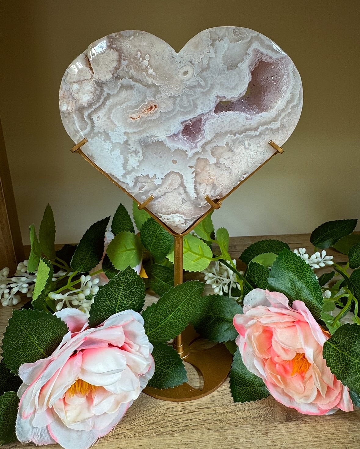 Pink Amethyst Heart On Stand
