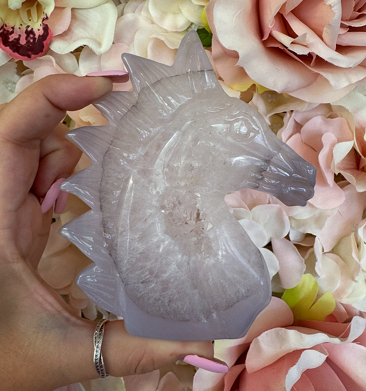 Druzy Agate Crystal Horse Carving