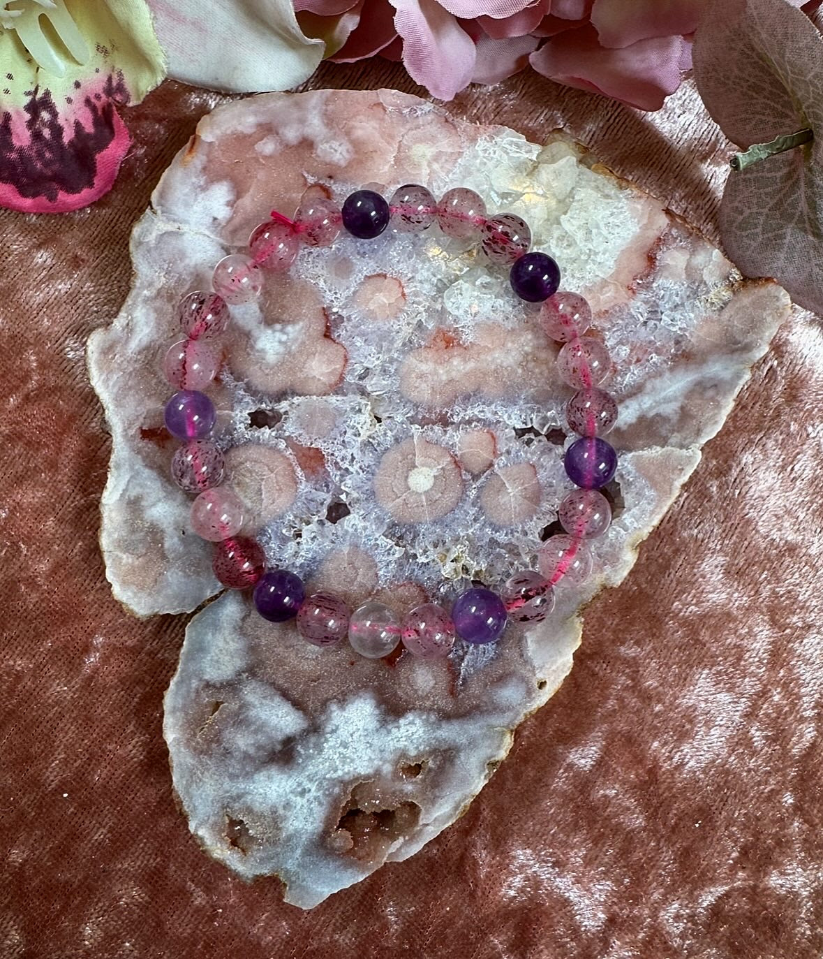 Strawberry Quartz & Amethyst Reiki-Infused Crystal Bracelet
