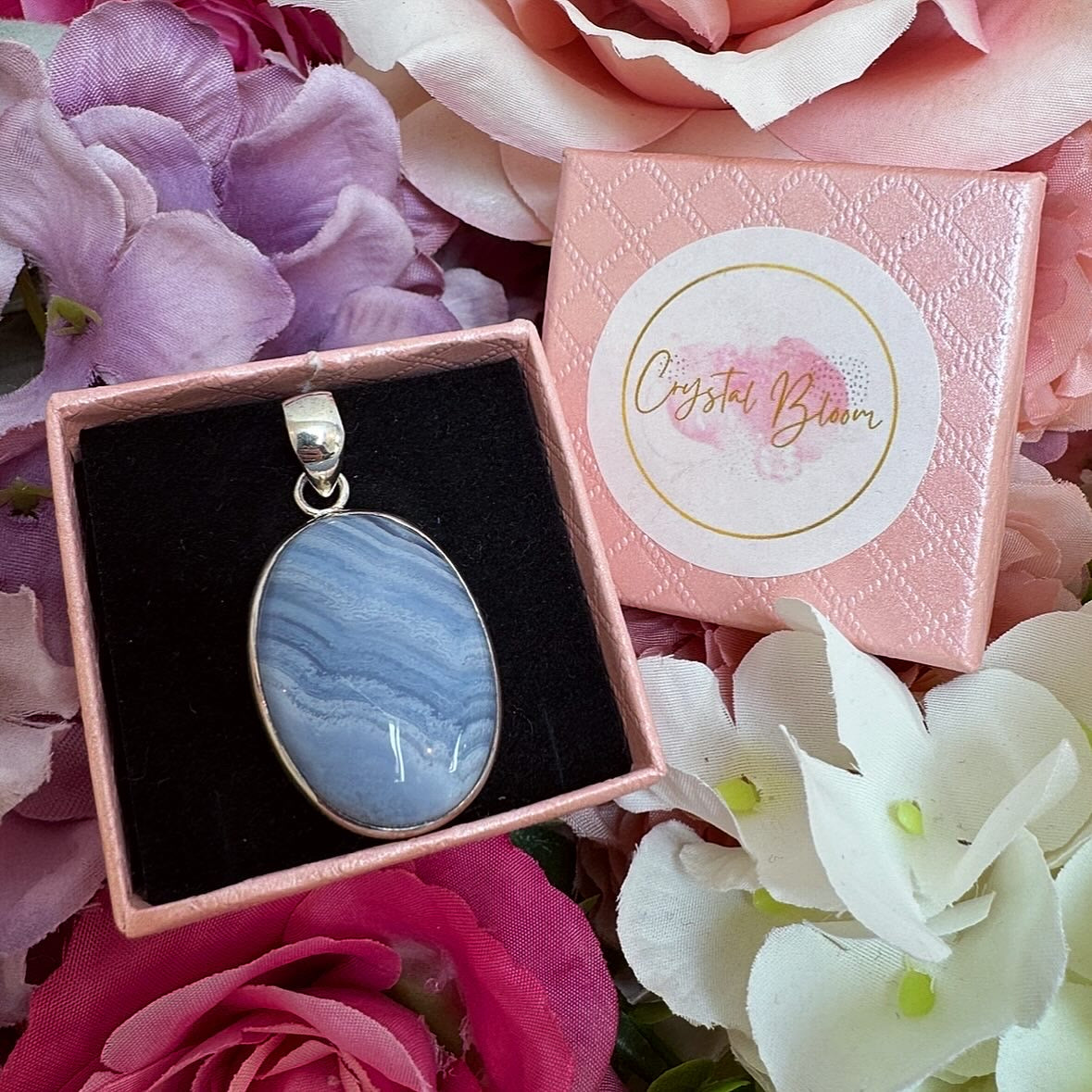 Blue Lace Agate Crystal Pendant