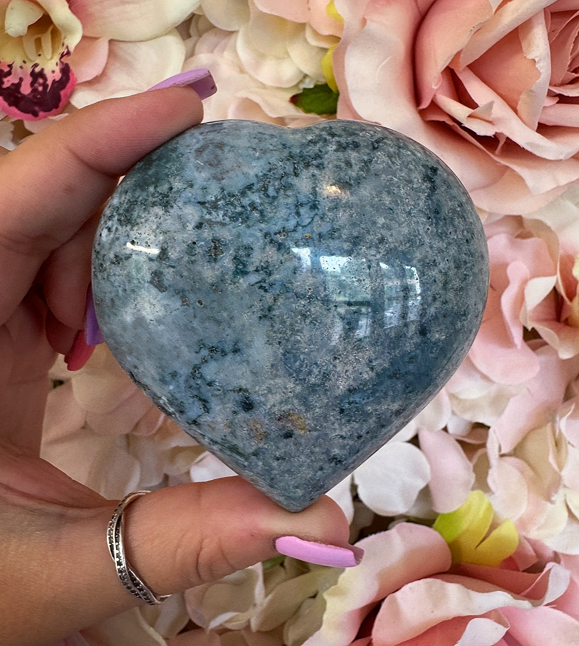 Blue Ocean Jasper Puffy Heart Crystal Carving