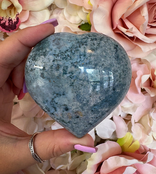 Blue Ocean Jasper Puffy Heart Crystal Carving