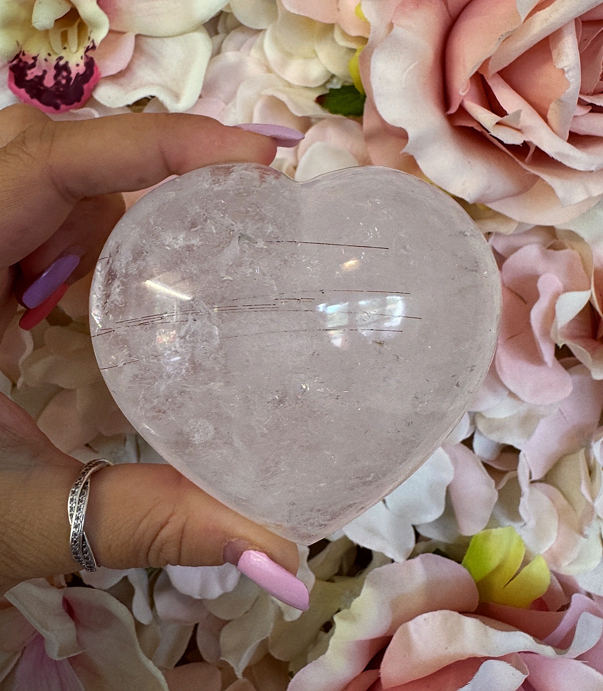 Rutile Clear Quartz Puffy Heart Crystal Carving