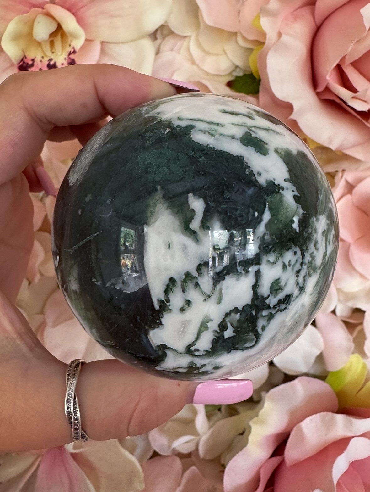 Large Moss Agate Crystal Sphere