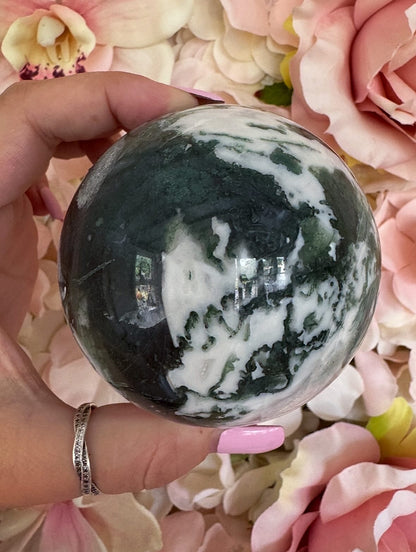 Large Moss Agate Crystal Sphere