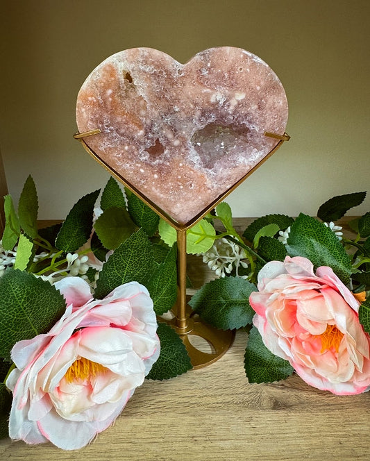 Pink Amethyst Heart On Stand
