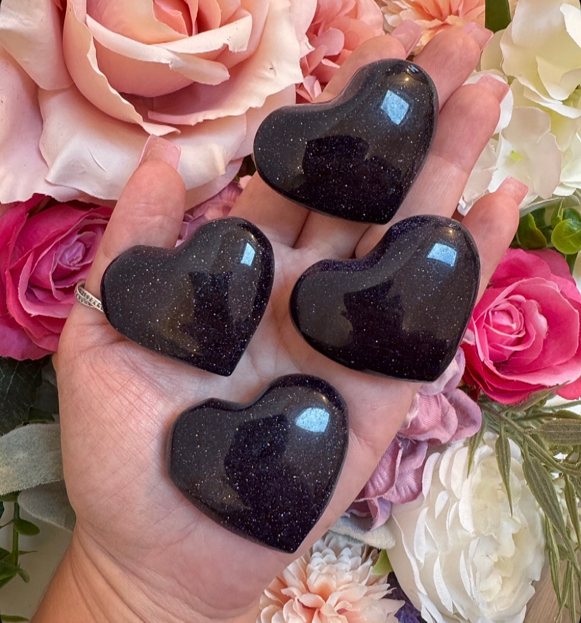 Blue Goldstone Crystal Heart Carving