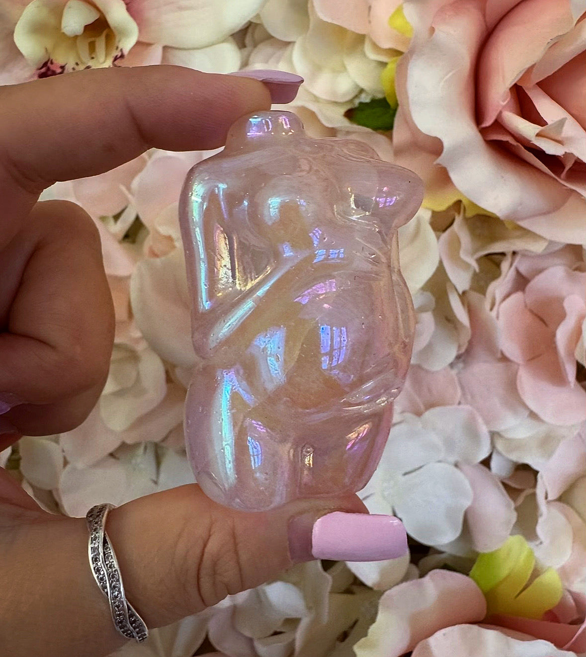 Aura Rose Quartz pregnant body Crystal Carving