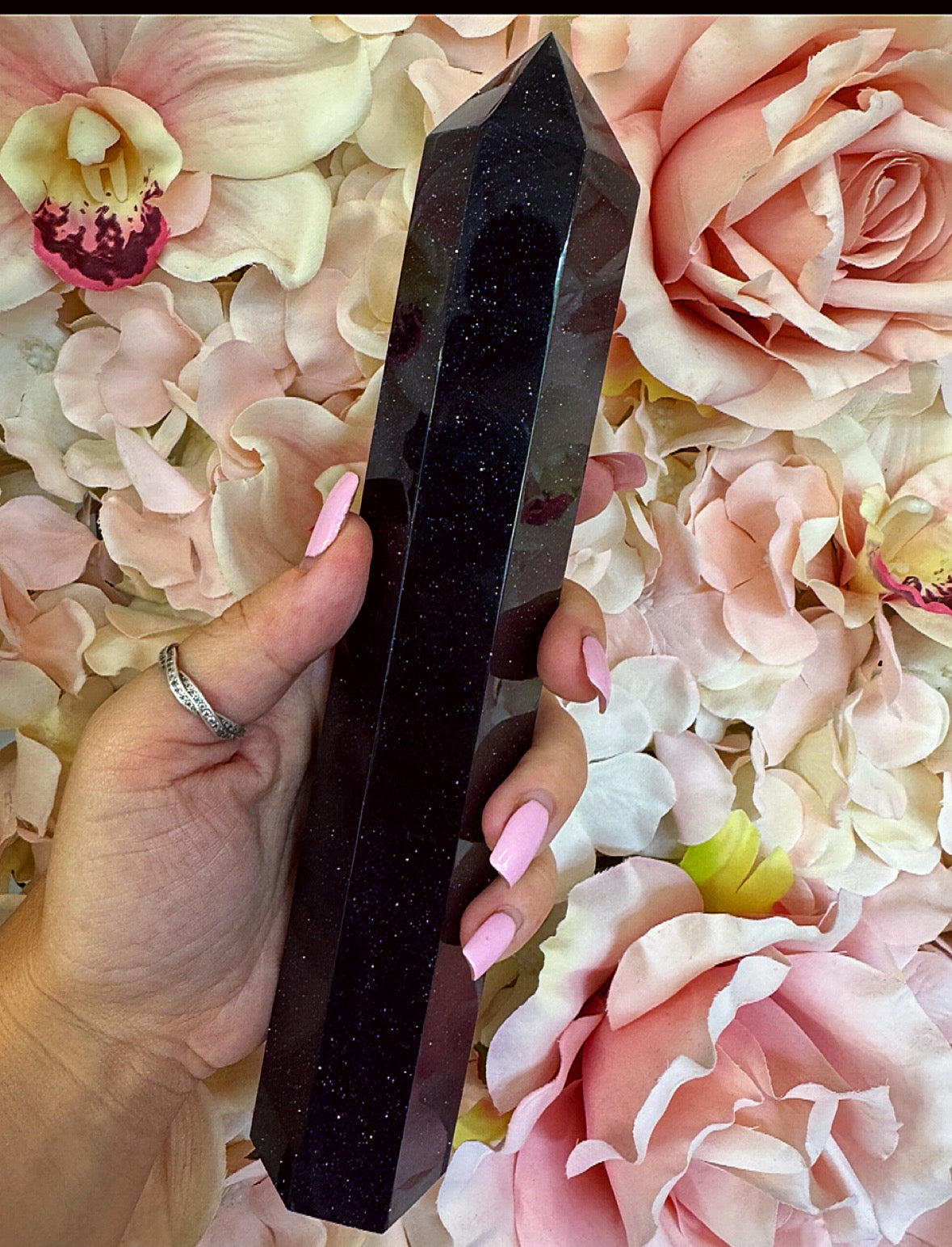 XL Blue Goldstone Crystal Tower