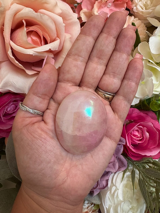 Aura Rose Quartz Palm Stone