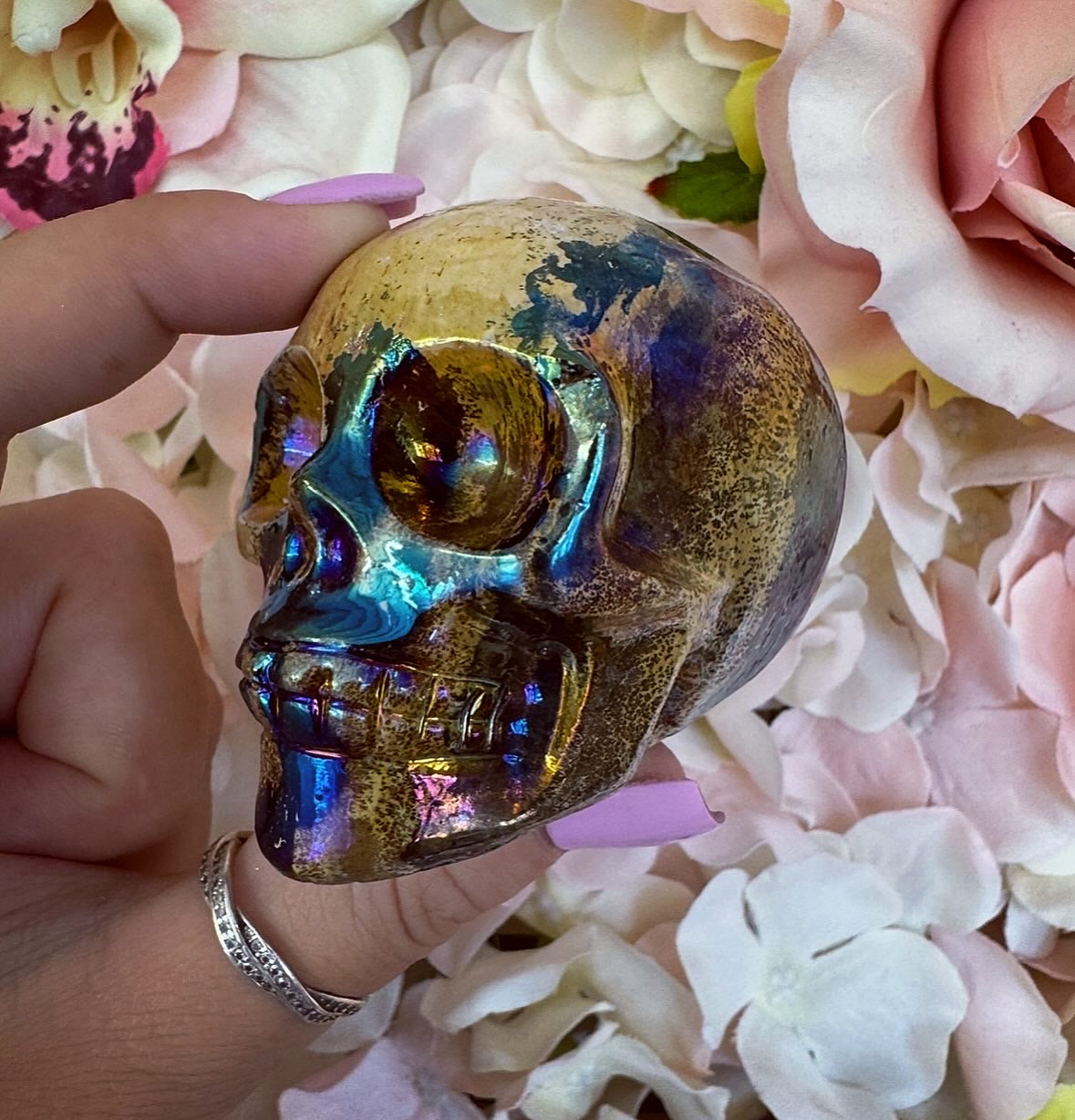 Aura Jasper Skull Crystal Carving