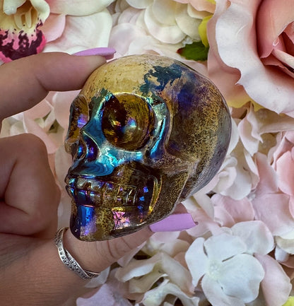 Aura Jasper Skull Crystal Carving