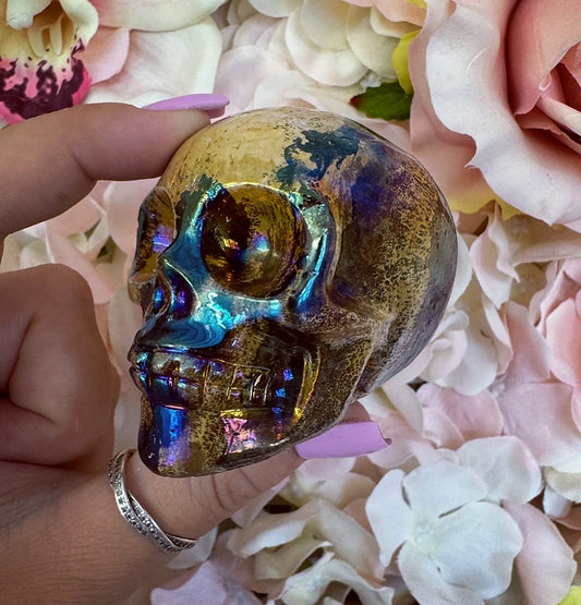 Aura Jasper Skull Crystal Carving