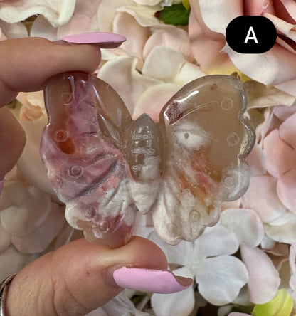 Flower Agate Butterfly Crystal Carving