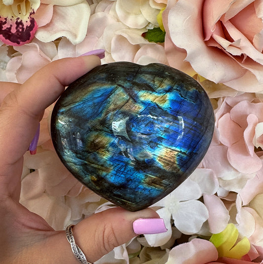 Flashy Labradorite Puffy Crystal Heart Carving