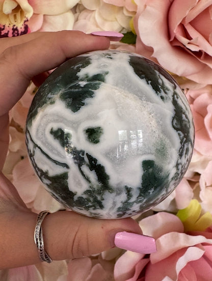 Large Moss Agate Crystal Sphere