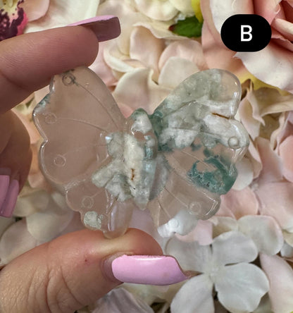 Flower Agate Butterfly Crystal Carving