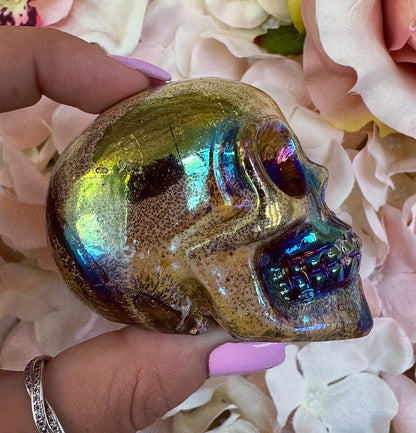 Aura Jasper Skull Crystal Carving