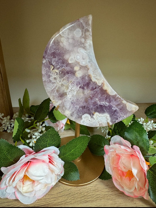 Pink Amethyst Moon On stand