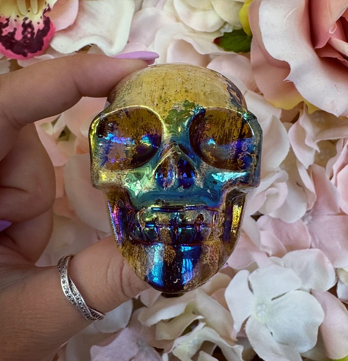 Aura Jasper Skull Crystal Carving