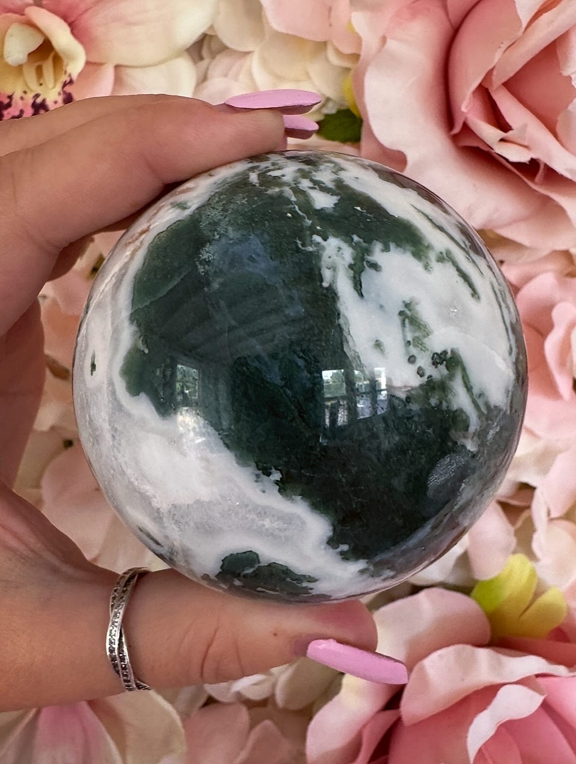 Large Moss Agate Crystal Sphere