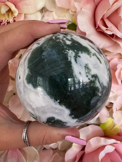 Large Moss Agate Crystal Sphere