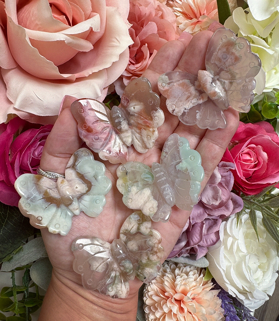 Flower Agate Butterfly Crystal Carving