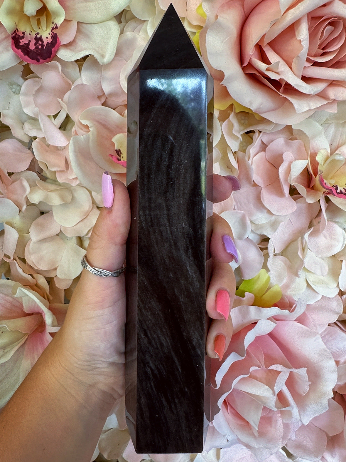 XL Silver Sheen Obsidian Crystal Tower