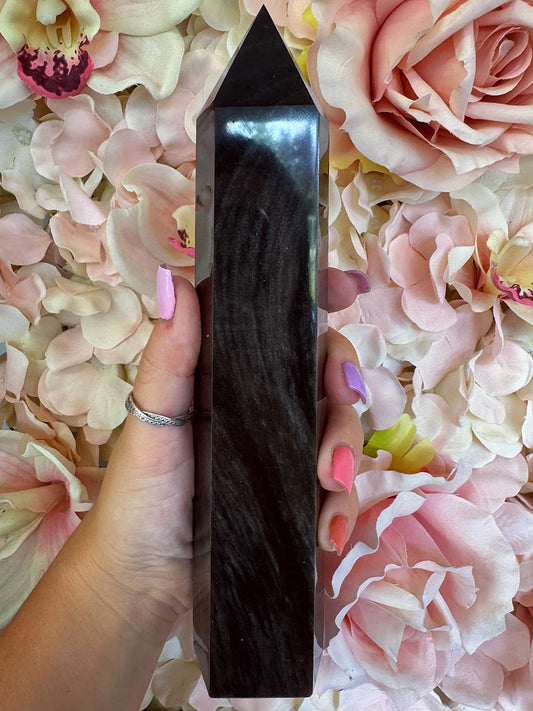 XL Silver Sheen Obsidian Crystal Tower