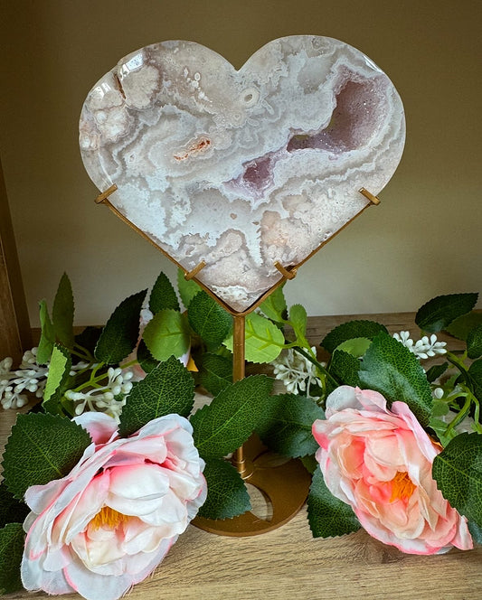 Pink Amethyst Heart On Stand