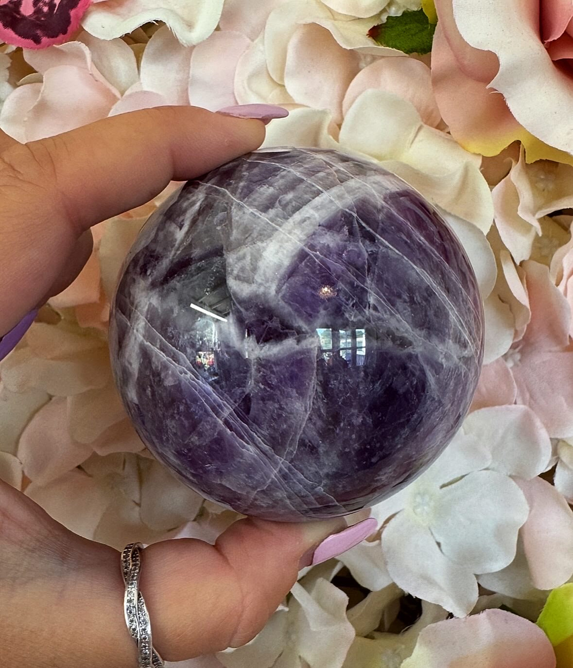 Large Chevron Amethyst Crystal Sphere