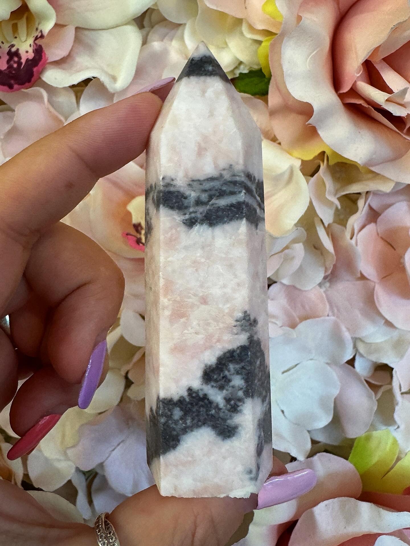 Pink zebra Jasper Crystal Tower