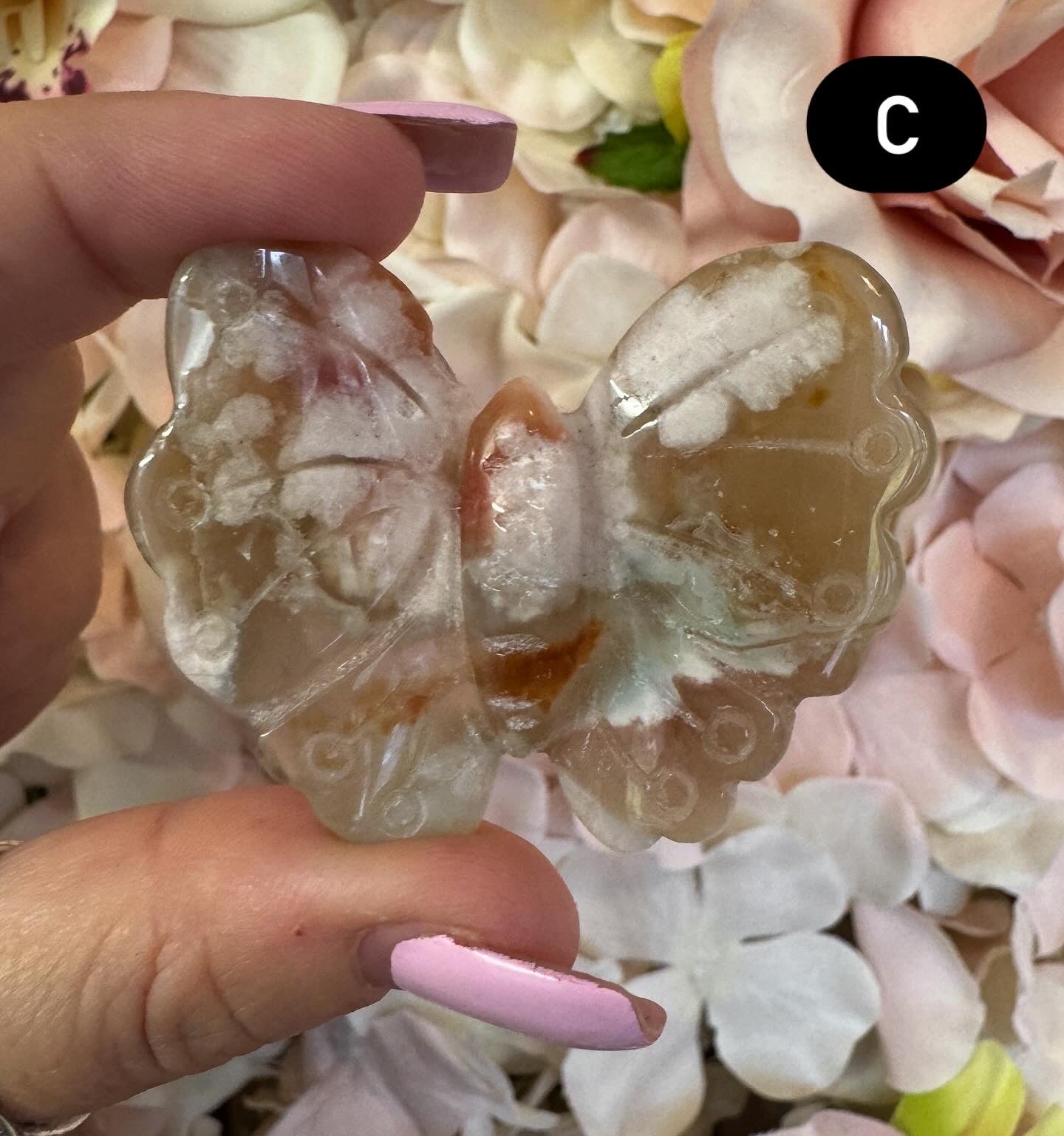 Flower Agate Butterfly Crystal Carving