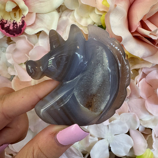 Druzy Agate Unicorn Crystal Carving