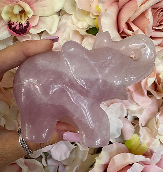Rose Quartz Elephant Crystal Carving