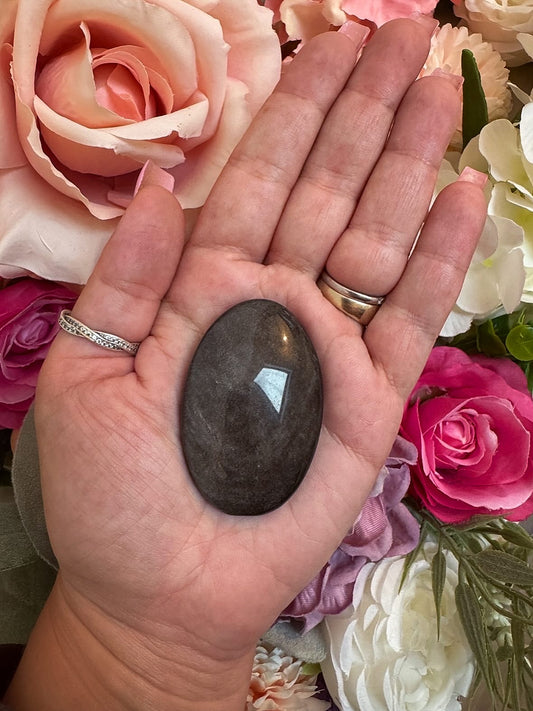 Silver Sheen Obsidian Palm Stone