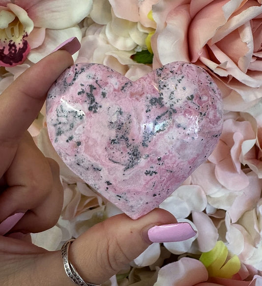 Peruvian Rhodonite Puffy Crystal Heart Carving