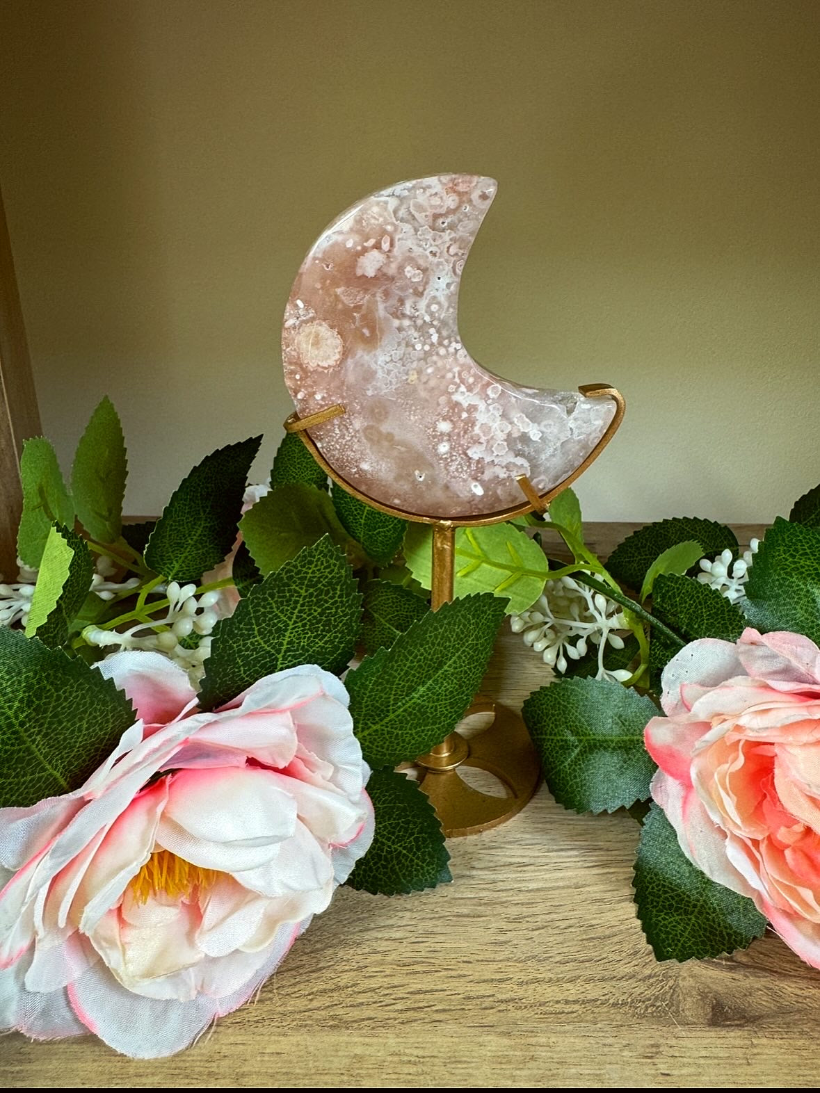 Pink Amethyst Moon On stand