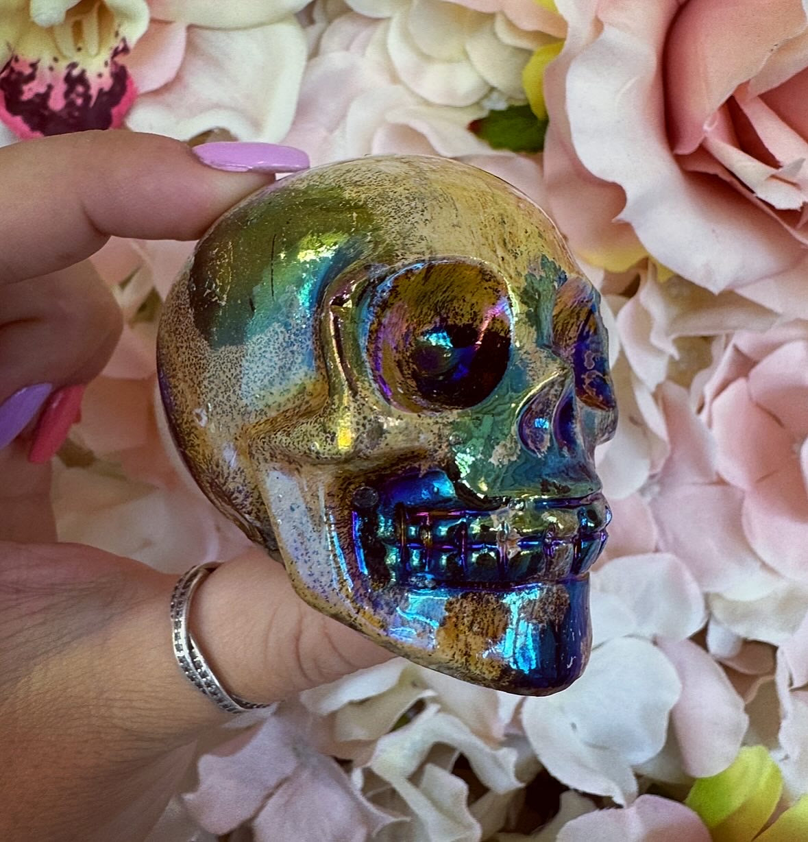 Aura Jasper Skull Crystal Carving